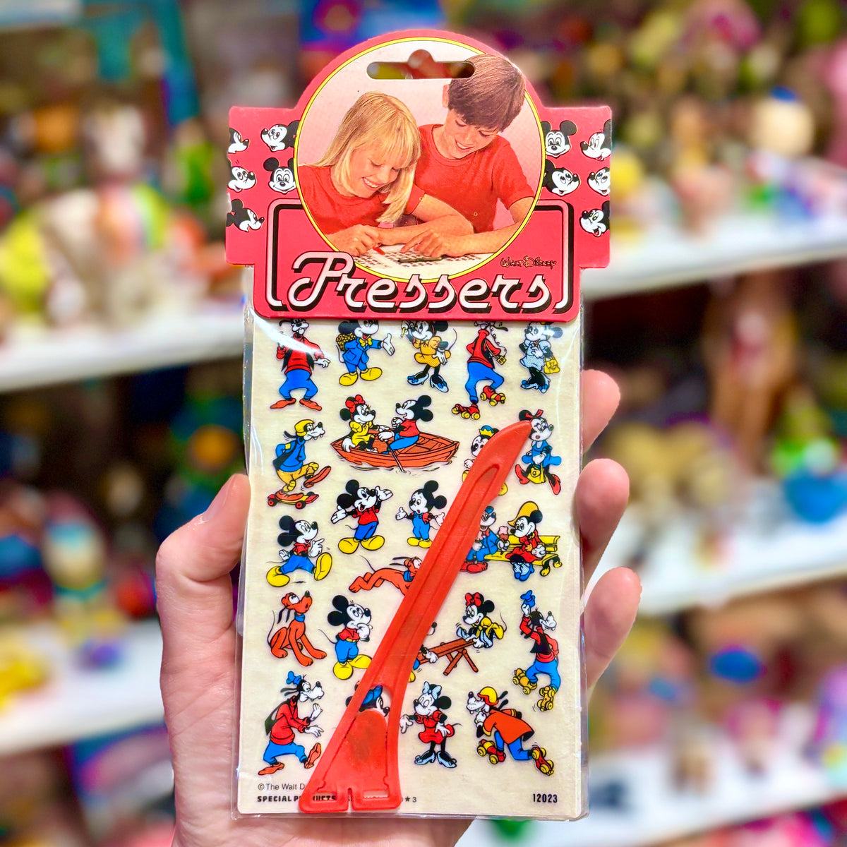 Pressers: Minnie Mouse, Mickey Mouse & Goofy - Rub-on Transfer Stickers (Disney, new and sealed, 80s)
