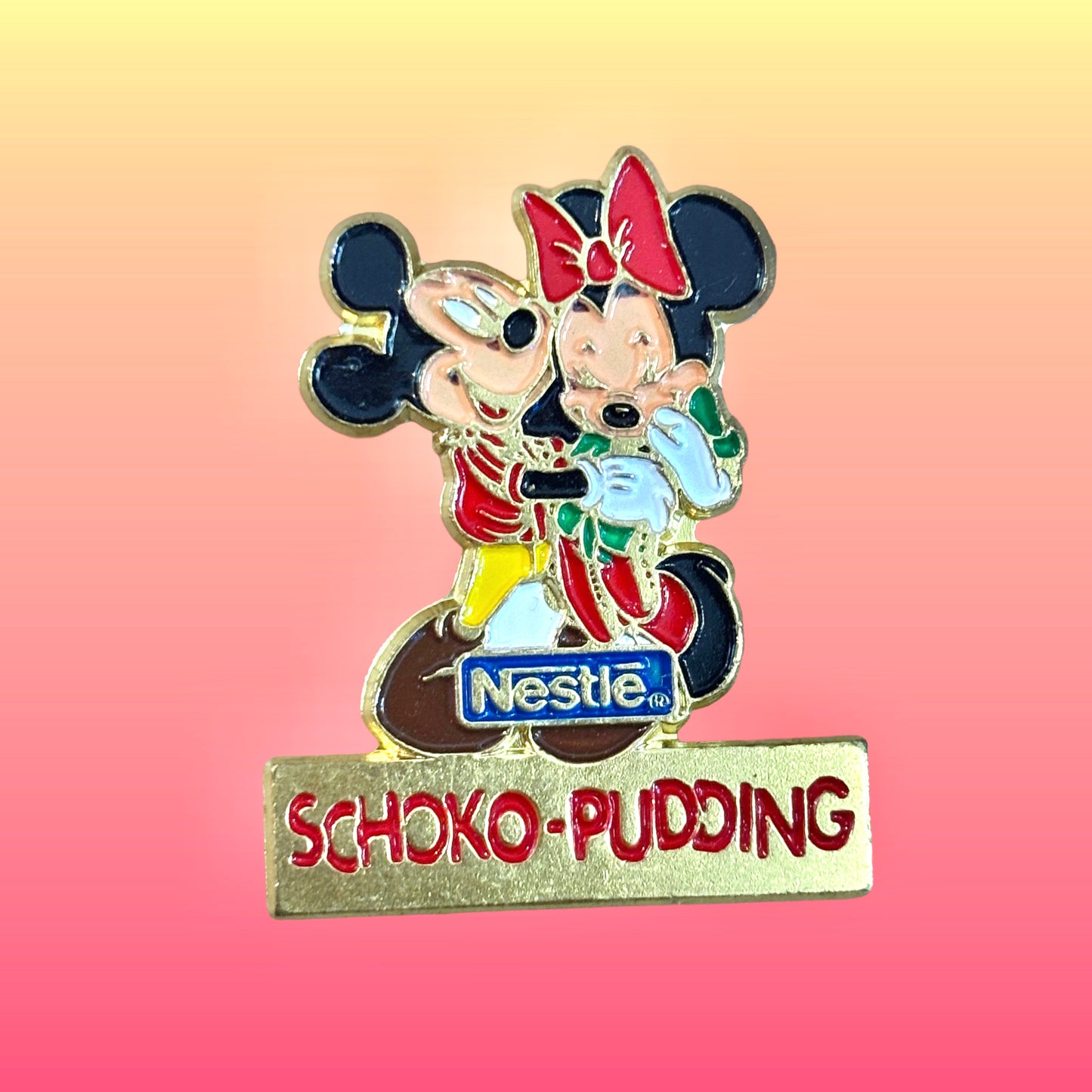 Minnie And Mickey; Schoko-Pudding Enamel Pin (Nestle, 90s)