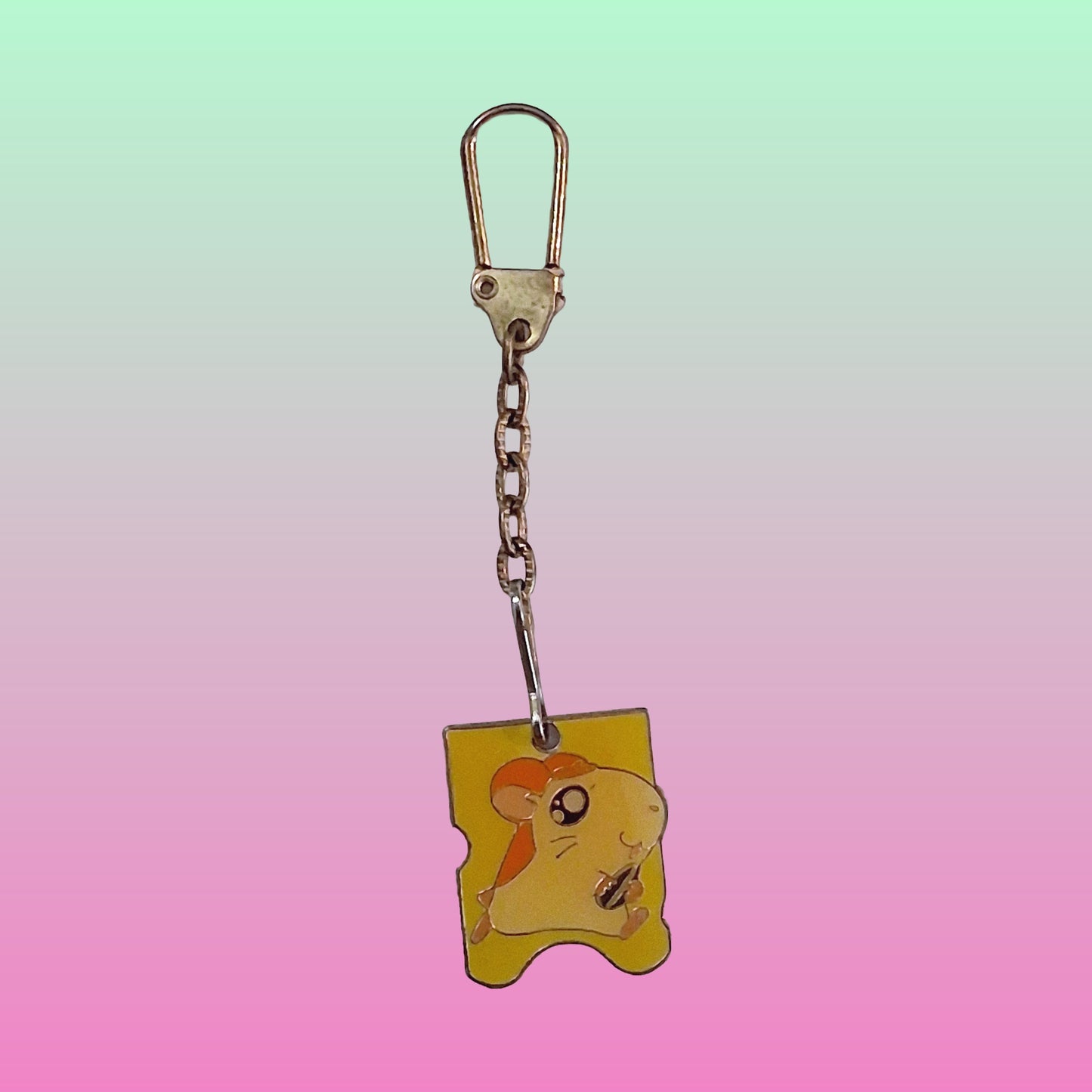 Hamtaro With Seed Metal Charm - Mini Keychain (2000s)