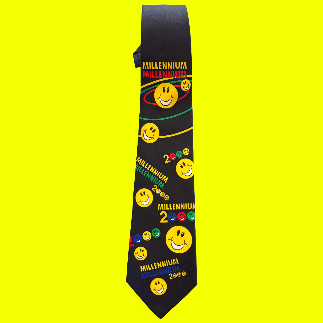 Millennium 2000 Smiley Y2K Silk Tie