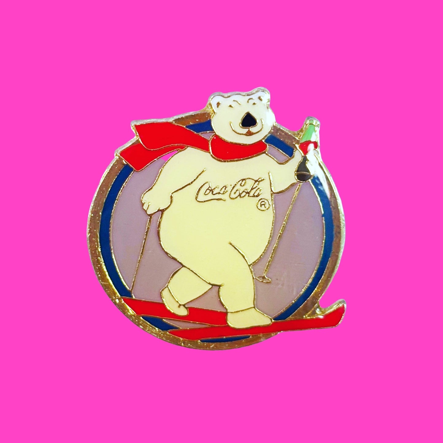 Coca Cola: Polar Bear Skiing - Enamel Pin (90s) - PopCultGang