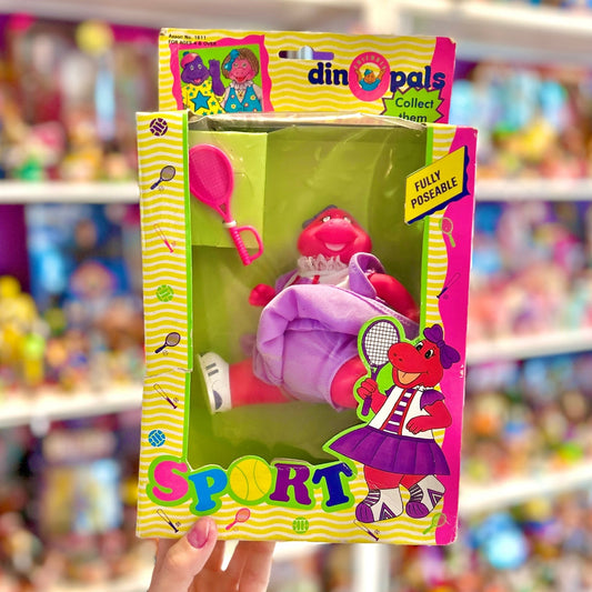 Dino Pals: Sports - Pink Dinosaur Playing Tennis Figure Doll (NIB, Kid Kore, 90s) - PopCultGang