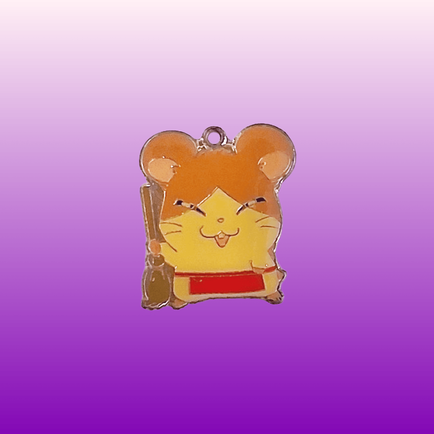 Hamtaro: Howdy With Broom Metal Charm - Mini Keychain (2000s) - PopCultGang