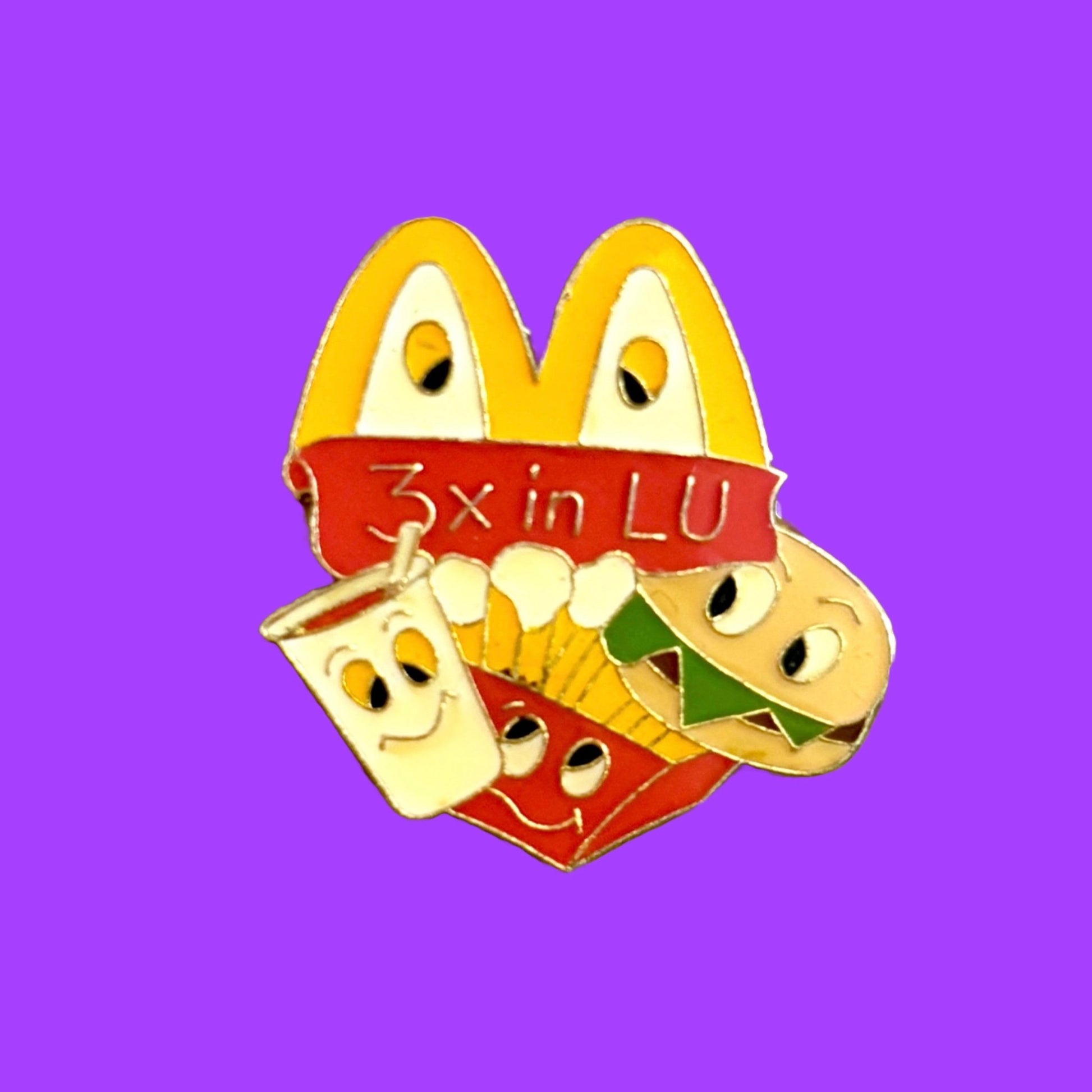 McDonalds "3X in LU" Burger Soda Fries Enamel Pin (90s) - PopCultGang