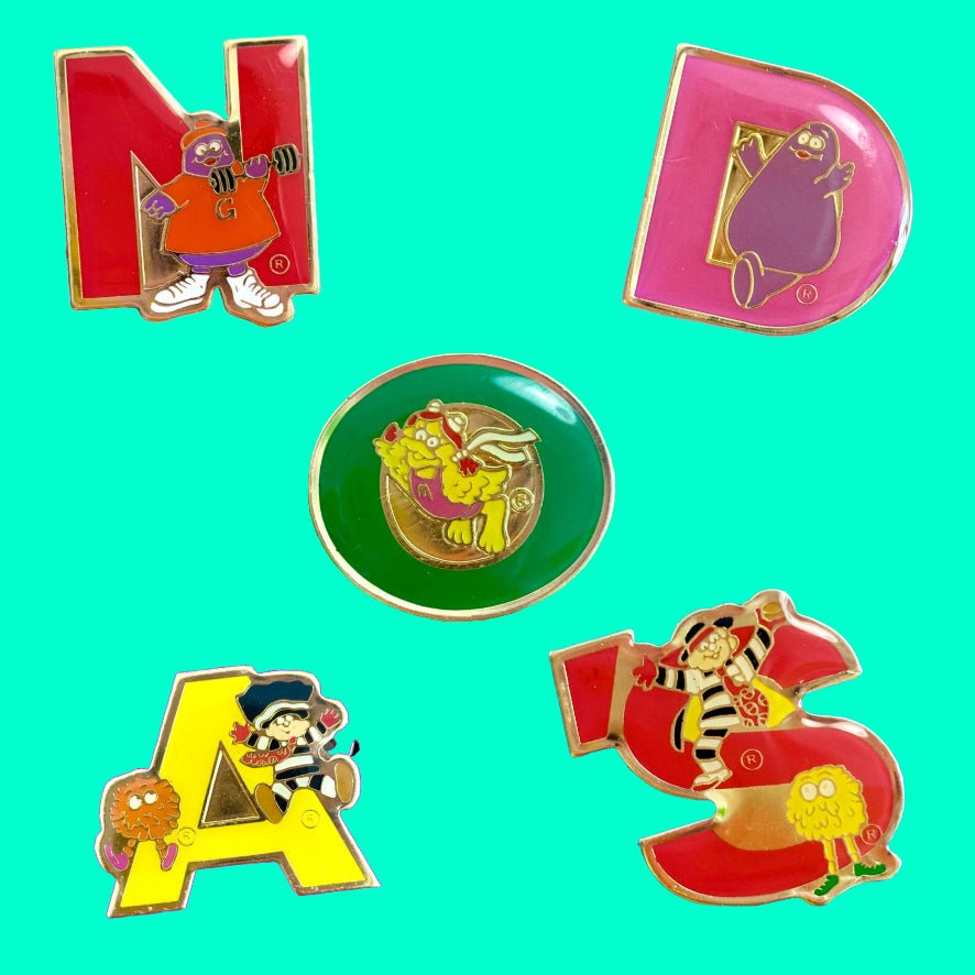 McDonalds Letters with Characters - Grimace, Hamburglar & Birdie Enamel Pins (90s) - PopCultGang