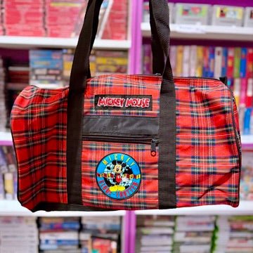 Mickey Mouse "Globe Trotter" Plaid Checkered Duffle - bag Gym Bag (Disney, 90s) - PopCultGang