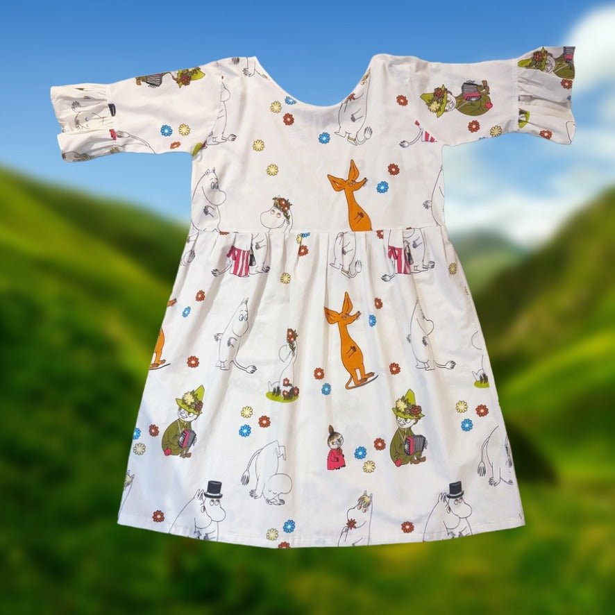 Moomin Upcycled White Dress - Character Prints All Over (FARVEFYLDT x POPCULTGANG) - PopCultGang