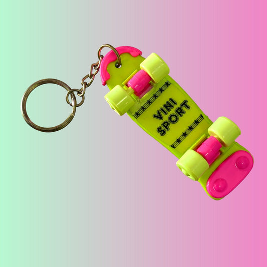 Neon Yellow Mini Skateboard Charm Keychain (80s) - PopCultGang