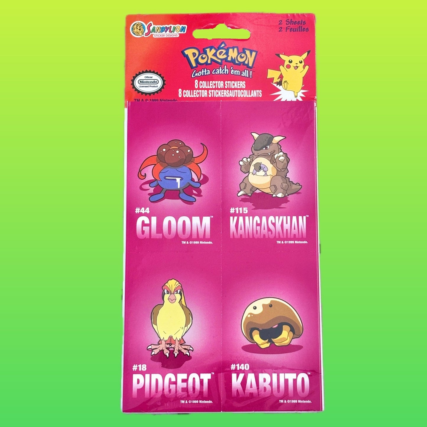 Pokemon: Dark Pink Stickers - Gloom, Kangaskhan, Pidgeot & Kabuto (Sandy Lion, Nintendo, 1999) - PopCultGang