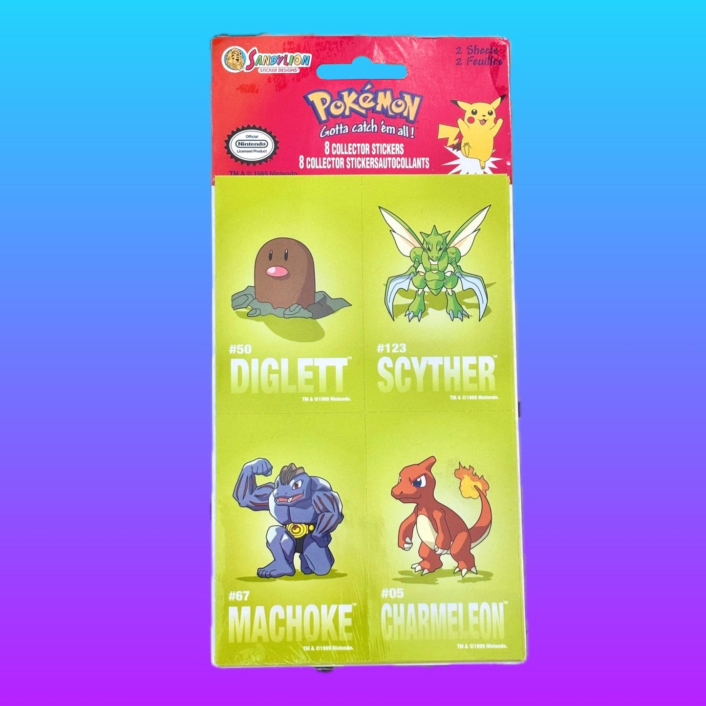 Pokemon: Lime Green Stickers - Diglett, Scyther, Machoke & Charmeleon (Sandy Lion, Nintendo, 1999) - PopCultGang