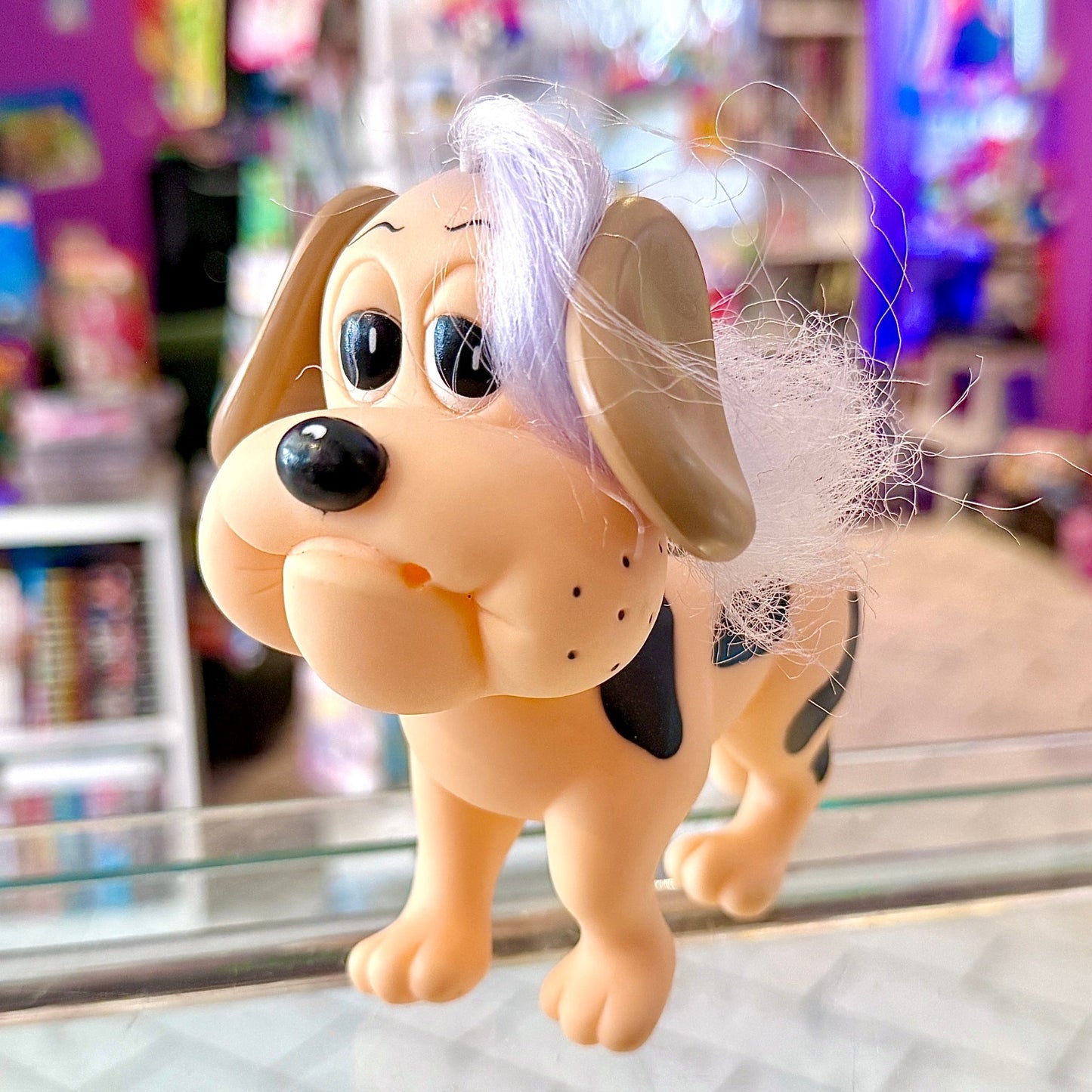 Puppy Care: Orange Dog Purple Hair Figure (Hornby, 1985) - PopCultGang