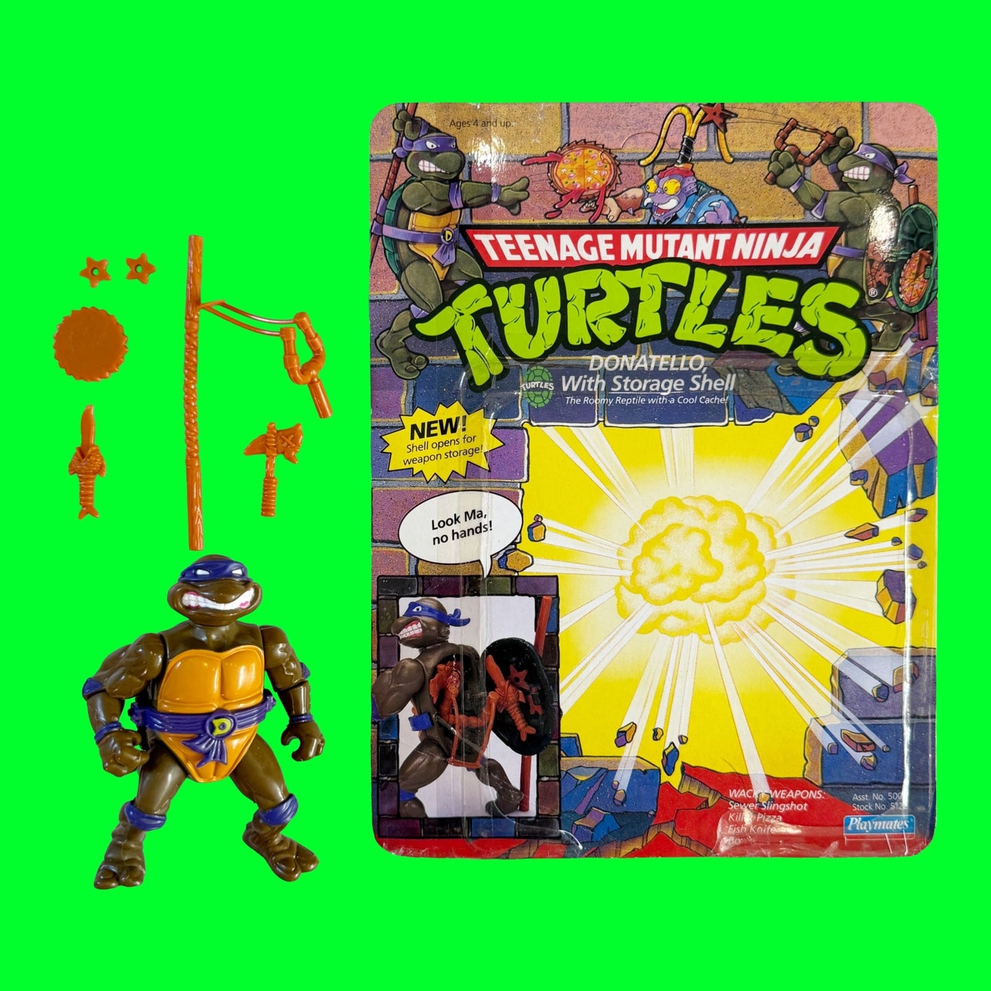 Teenage Mutant Ninja Turtles: Donnatello With Storage Shell Action Figure (w. card, 90s) - PopCultGang