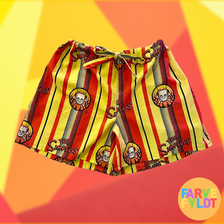 The Simpsons: Bart Simpson Flaming Skulls - Upcycled Yellow & Red Shorts (FARVEFYLDT x POPCULTGANG) - PopCultGang