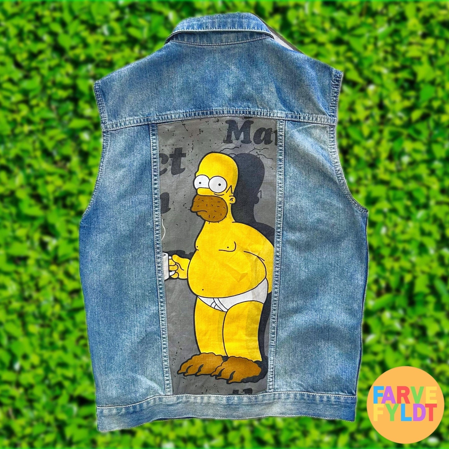 The Simpsons: Homer Simpson In Underwear - Upcycled Denim Vest (FARVEFYLDT x POPCULTGANG) - PopCultGang