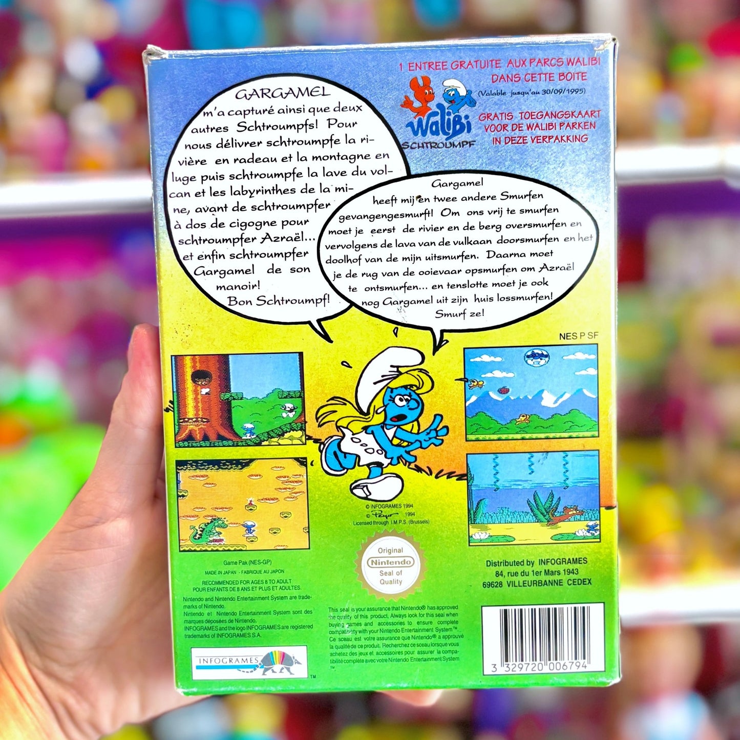 The Smurfs - with rare danish sticker and poster! (CIB, complete in box, FRA, NES) - PopCultGang