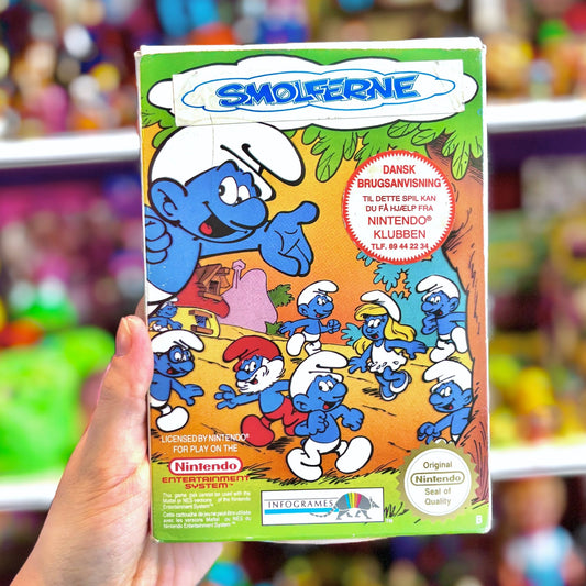 The Smurfs - with rare danish sticker and poster! (CIB, complete in box, FRA, NES) - PopCultGang