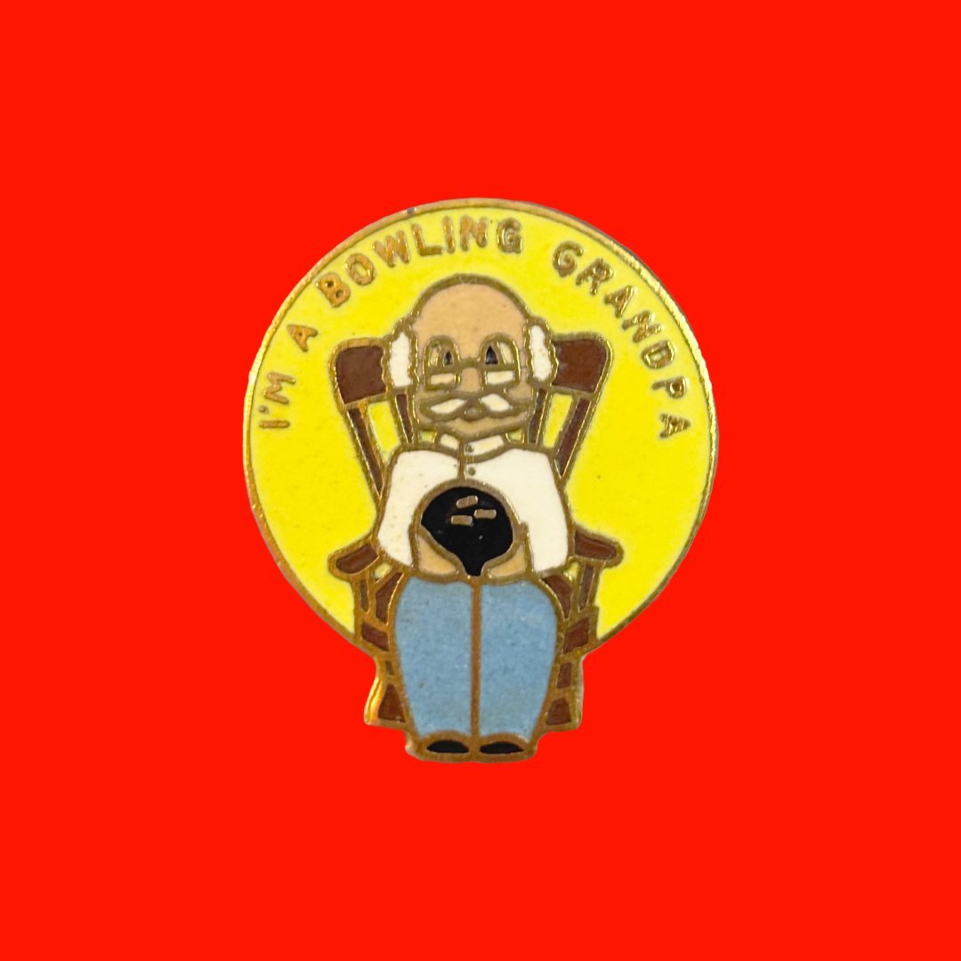 Bowling Funny Vintage Enamel Pin: "I'm A Bowling Grandpa" (80s)