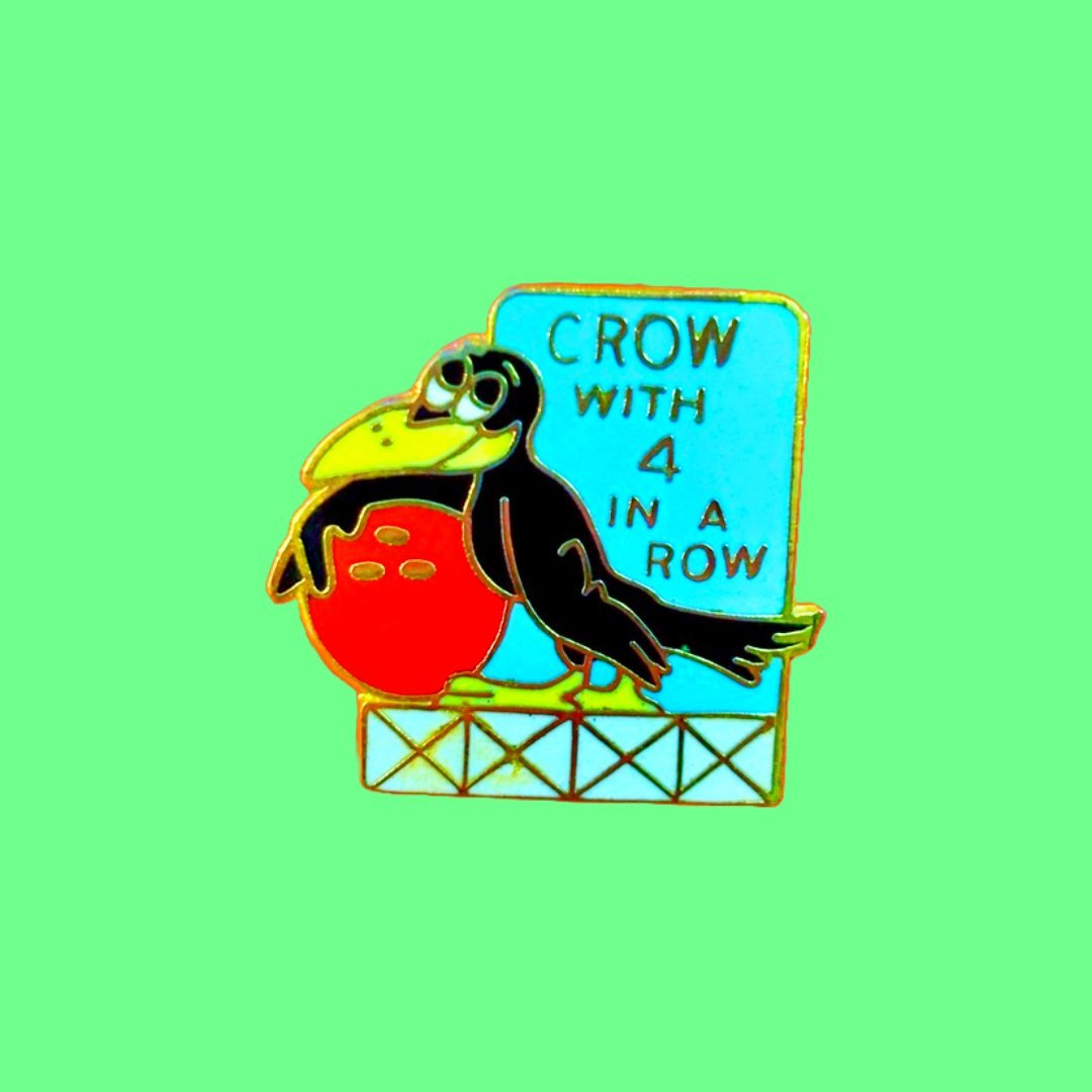 Bowling Funny Vintage Enamel Pin: "Crow With 4 In A Row" (80s)