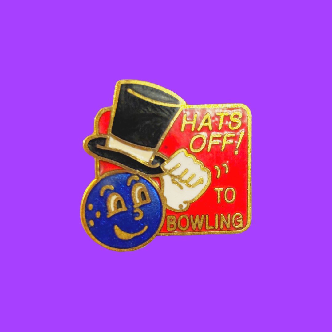 Bowling Funny Vintage Enamel Pin: "Hats Off To Bowling" (80s)