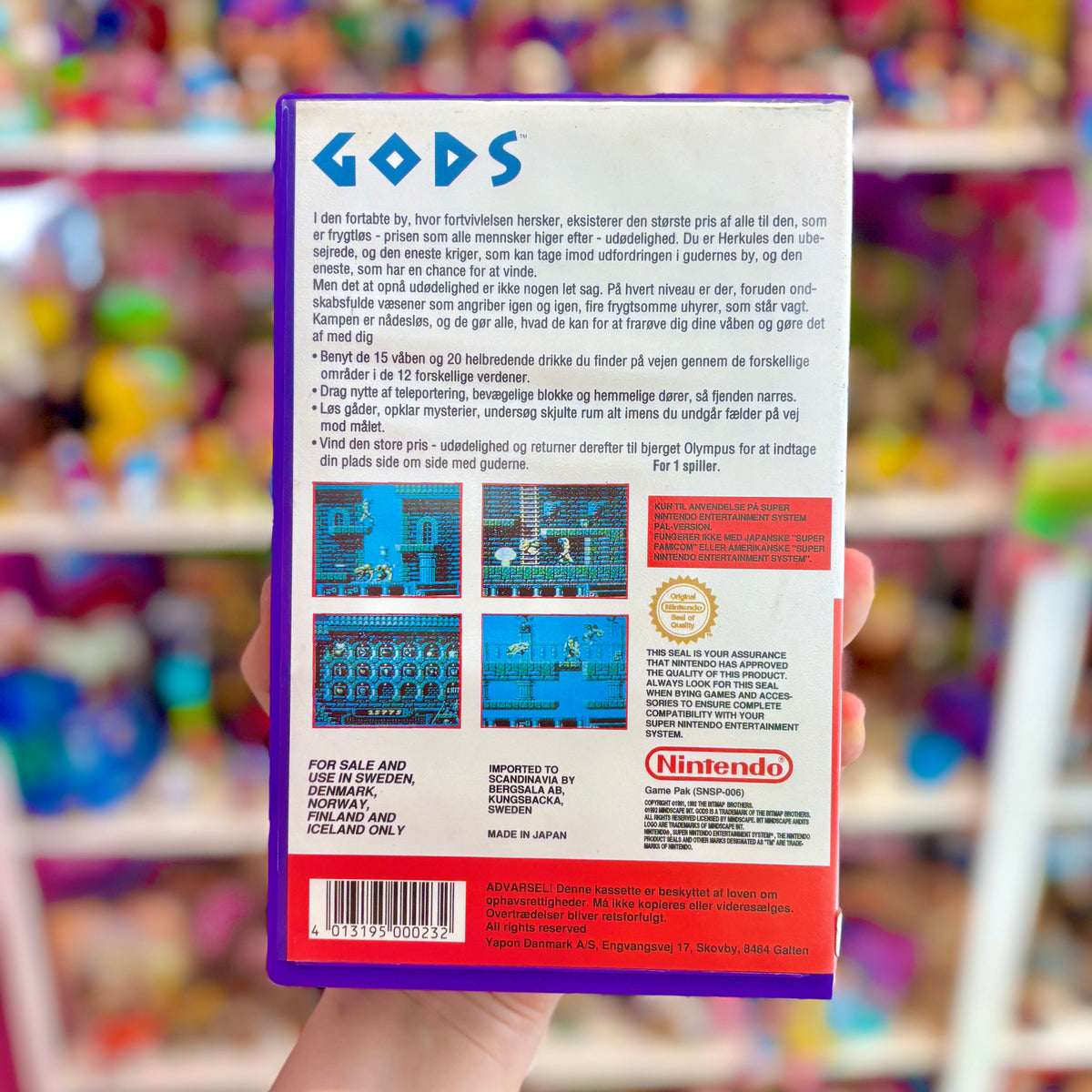 Gods (Yapon, Danish rental case variant, Super Nintendo/SNES)