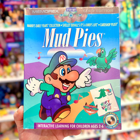 Mud Pies - Mario's Early Years Collection, Shellay Duvall's "It's A Bird's Life", Cardshop Plus! (SEALED, extremely rare officially licensed Mario game, PC Big Box, 1995)