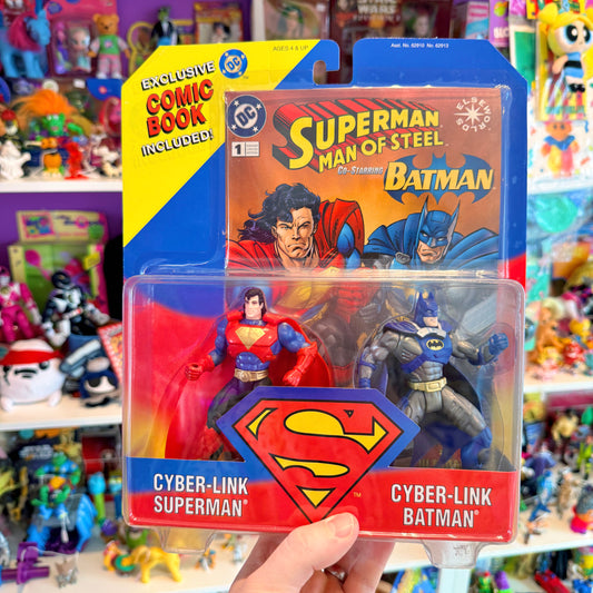 Superman: Man Of Steel - Cyberlink Superman + Cyberlink Batman Action Figure Set (MOC, Kenner, 1995)