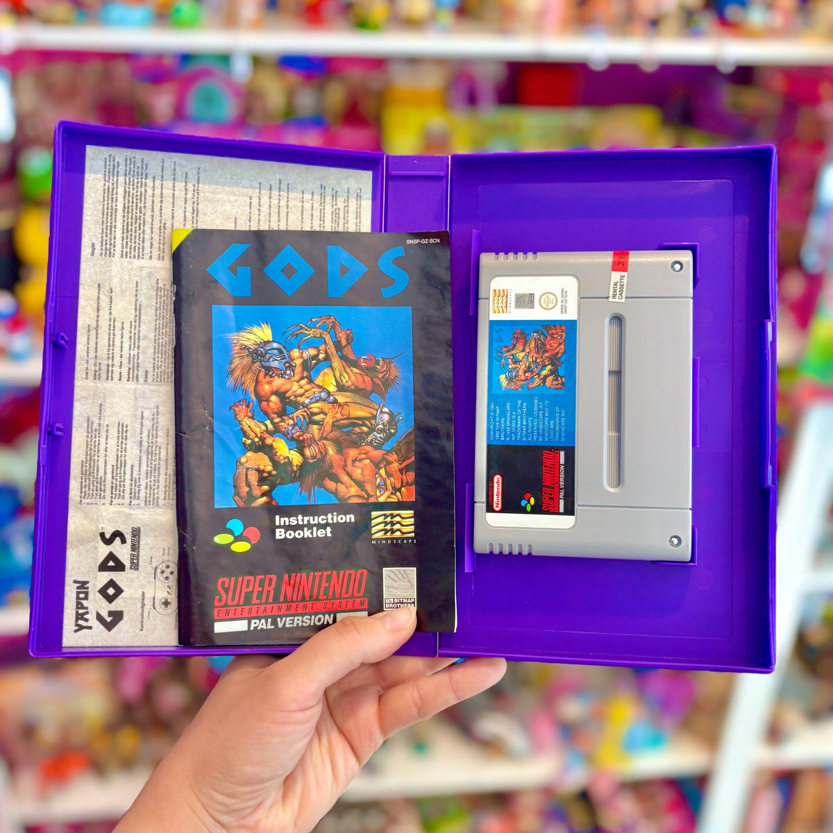 Gods (Yapon, Danish rental case variant, Super Nintendo/SNES)