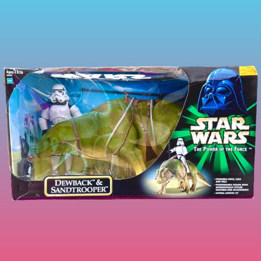 Star Wars: The Power of The Force - 1:6 Scale Dewback 80 cm & Sandtrooper 30 cm (NIB, Kenner, 1997)