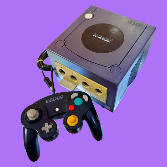 Nintendo Gamecube: Purple + Original Black Controller