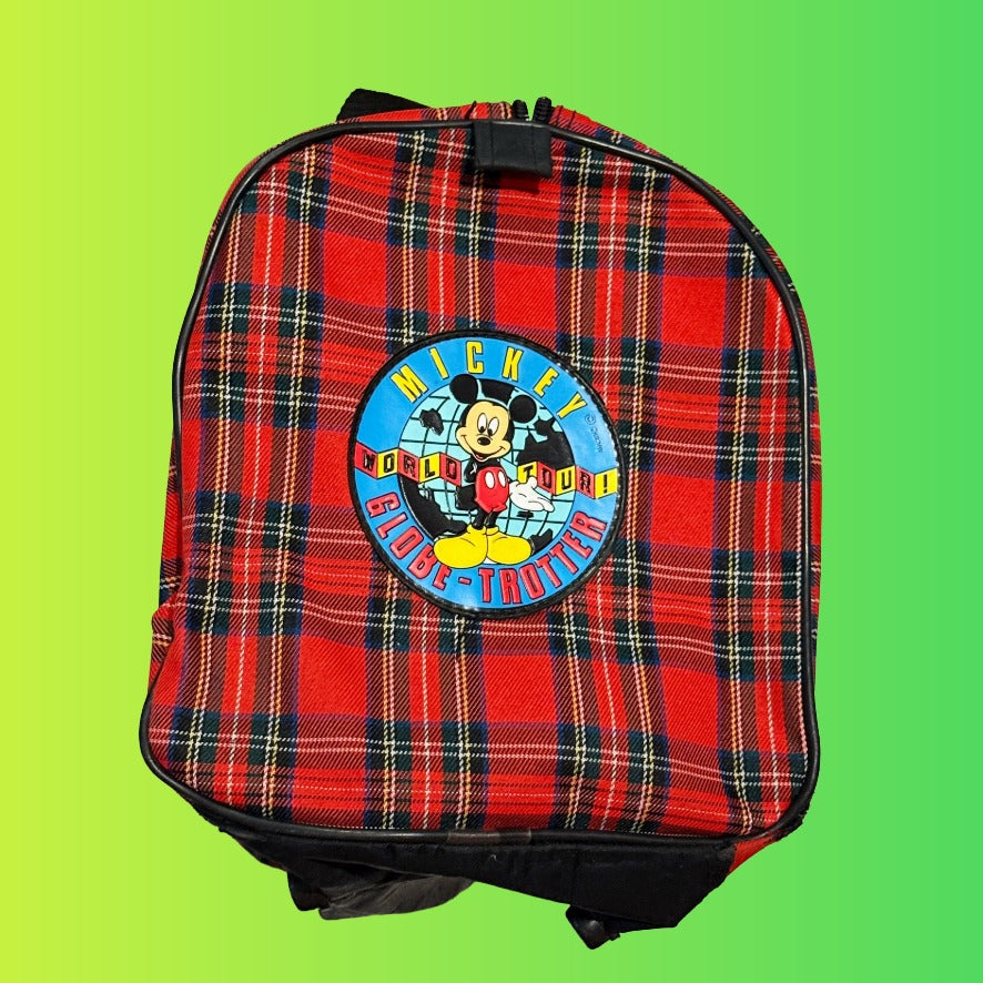 Mickey Mouse "Globe Trotter" Plaid Checkered Duffle-bag Gym Bag (Disney, 90s)
