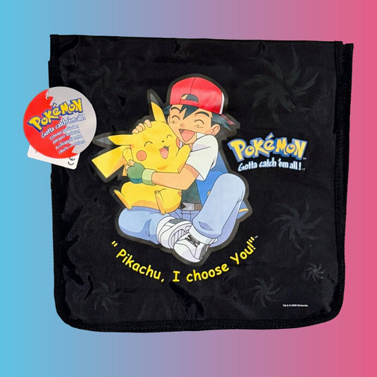 Pokemon Black Messenger Bag: "I Choose You!" Ash & Pikachu (Nintendo, 90s)