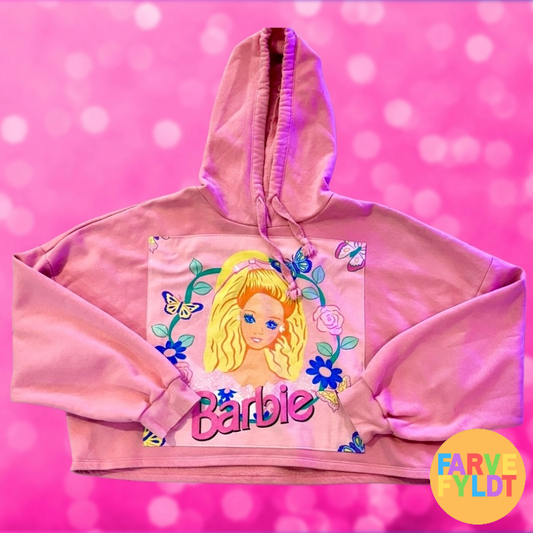 Barbie: Upcycled Pink Cropped Hoodie Sweatshirt (FARVEFYLDT x POPCULTGANG)