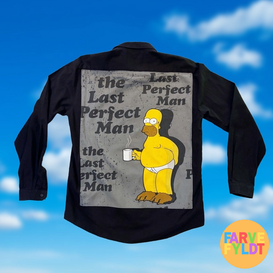 The Simpsons - Homer Simpson "The Perfect Man" Upcycled Black Button-up Shirt  (FARVEFYLDT x POPCULTGANG)