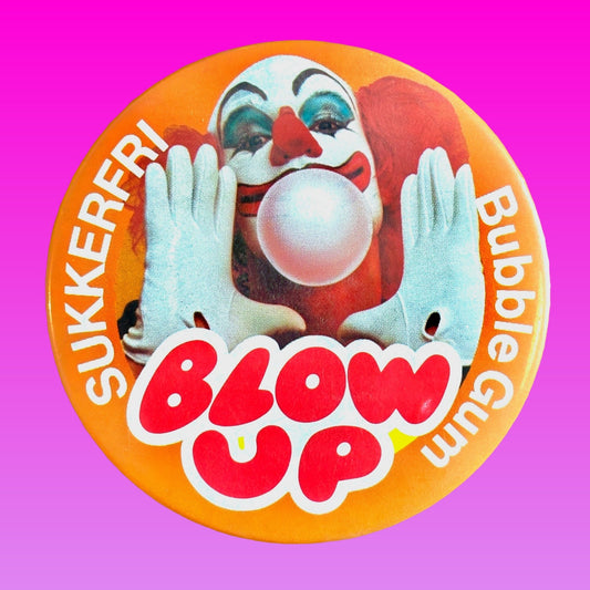 Blow-Up Bubble Gum Promotional Pinback Badge (danish, 80s) - PopCultGang