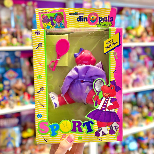 Dino Pals: Sports - Pink Dinosaur Playing Tennis Figure Doll (NIB, Kid Kore, 90s) - PopCultGang