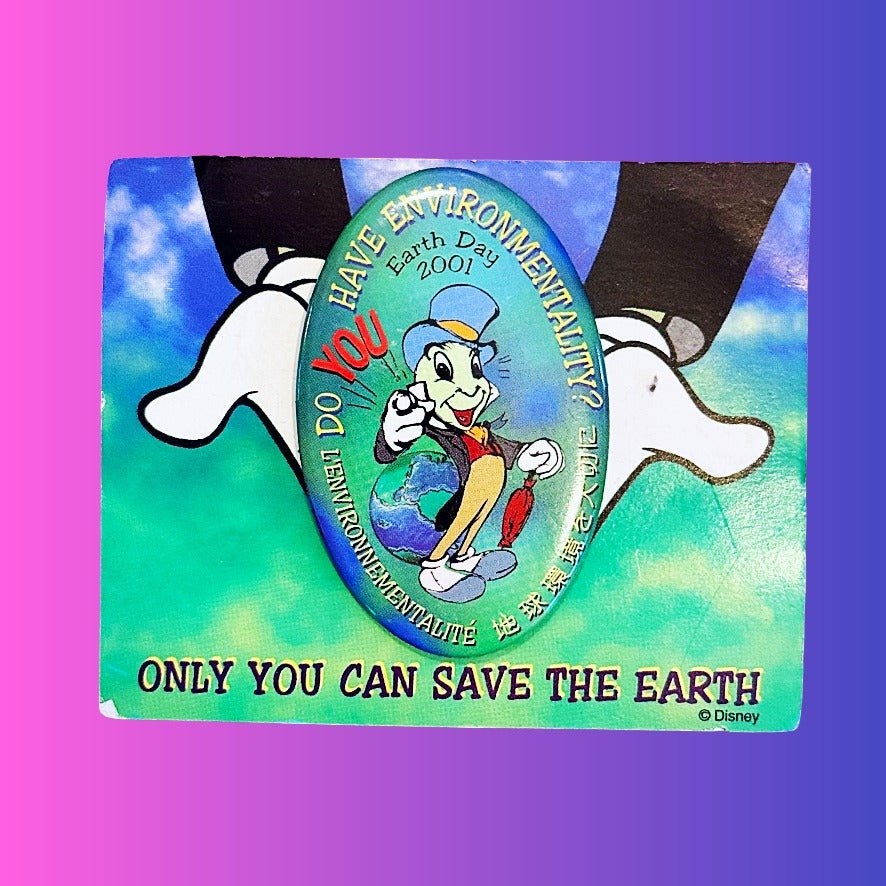 Disney Earth Day 2001: Jiminy Cricket Pinback Badge - PopCultGang