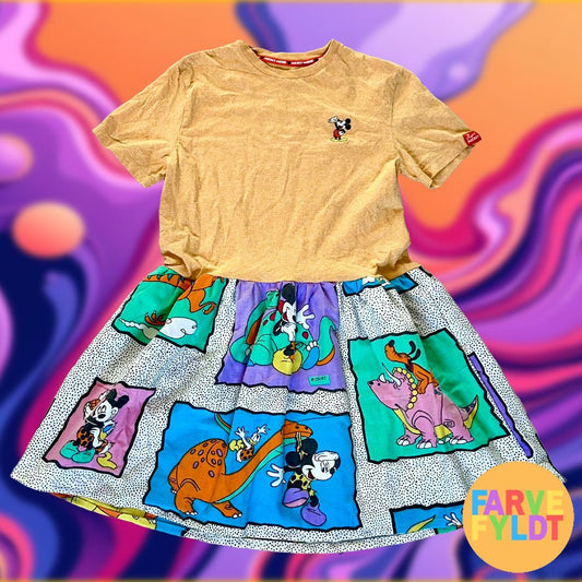 Disney's Mickey Mouse & Pluto Dinosaurs - Orange Upcycled Shirt Dress (FARVEFYLDT x POPCULTGANG) - PopCultGang