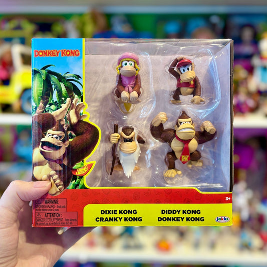 Donkey Kong: 4 - piece Figure Set - DK, Diddy, Dixie, Cranky (Nintendo, Jakks) - PopCultGang