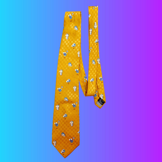 Doraemon Football Yellow Silk Tie (Dendy, 2000s) - PopCultGang