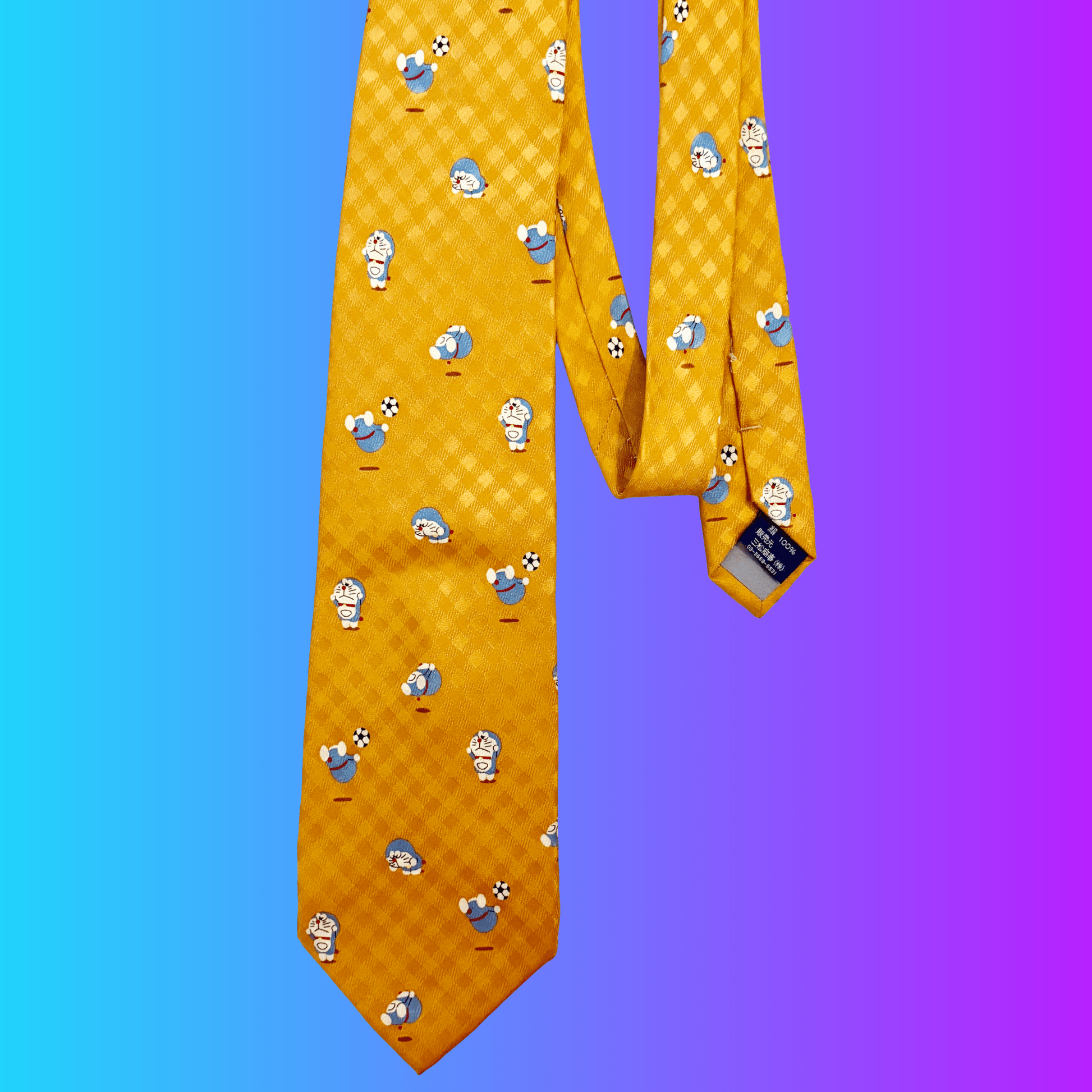 Doraemon Football Yellow Silk Tie (Dendy, 2000s) - PopCultGang