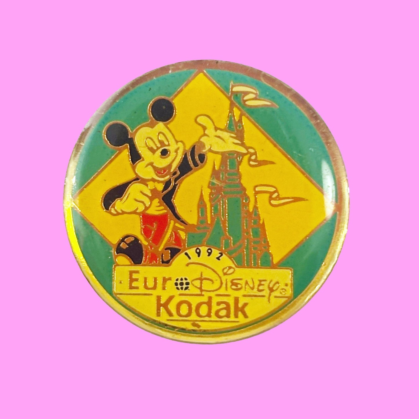 Euro Disney Park: Grand Opening Enamel Pin Buttons Mickey, Donald Duck, Pluto, Minnie (Kodak, 1992) - PopCultGang