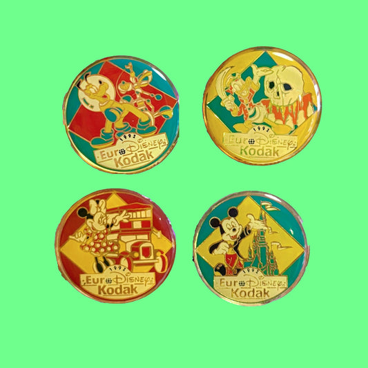 Euro Disney Park: Grand Opening Enamel Pin Buttons Mickey, Donald Duck, Pluto, Minnie (Kodak, 1992) - PopCultGang