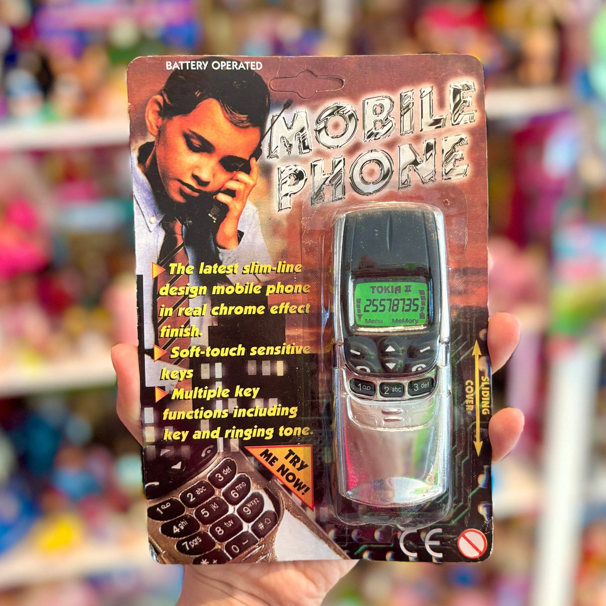 Fake Mobile Phone Toy - "Tokia II" - Battery Operated With Sounds & Slide Cover (90s) - PopCultGang