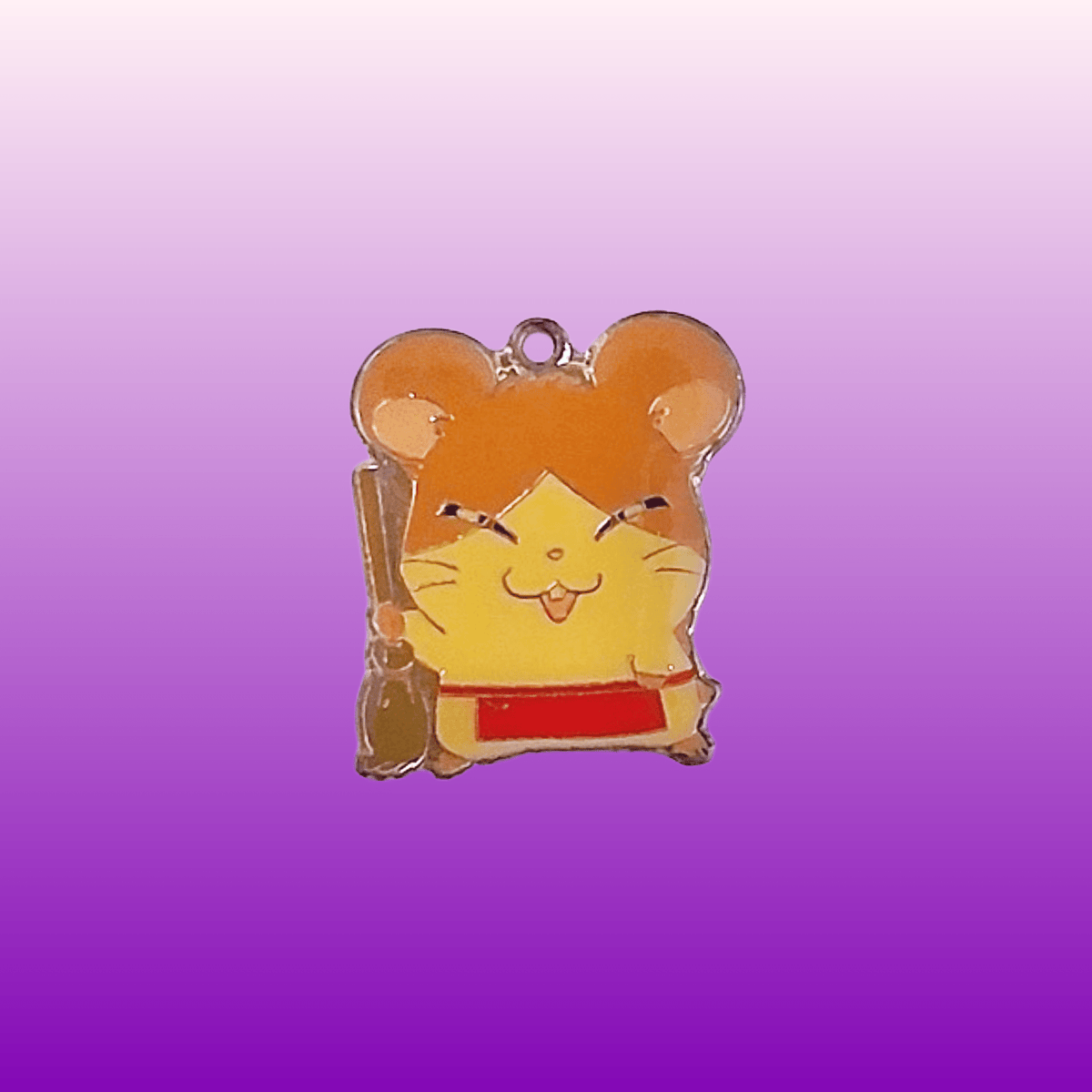 Hamtaro: Howdy With Broom Metal Charm - Mini Keychain (2000s) - PopCultGang
