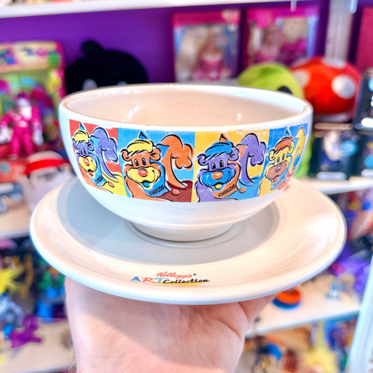 Kellogg’s Art Collection: Bowl & Saucer - Colorful Plate - Tony The Tiger, Chocos, Coco Pops (1995) - PopCultGang