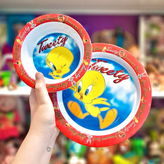 Looney Tunes: Tweety Bird Plastic Bowl + Plate Dinnerware (Stor Madrid, 90s) - PopCultGang