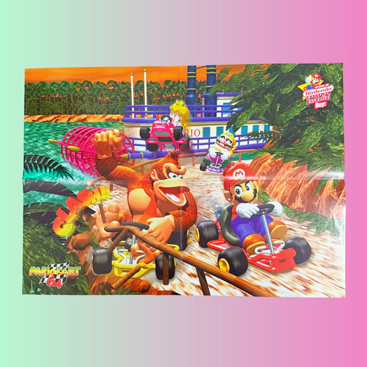 Mario Kart 64 Double Sided Poster - Donkey Kong & Mario (Nintendo Official Magazine UK, 90s) - PopCultGang