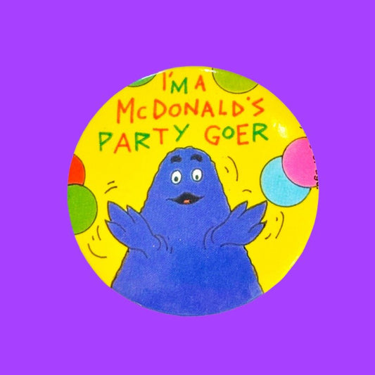McDonalds: Grimace "I'm A McDonald's Party Goer" Pin Badge (90s) - PopCultGang