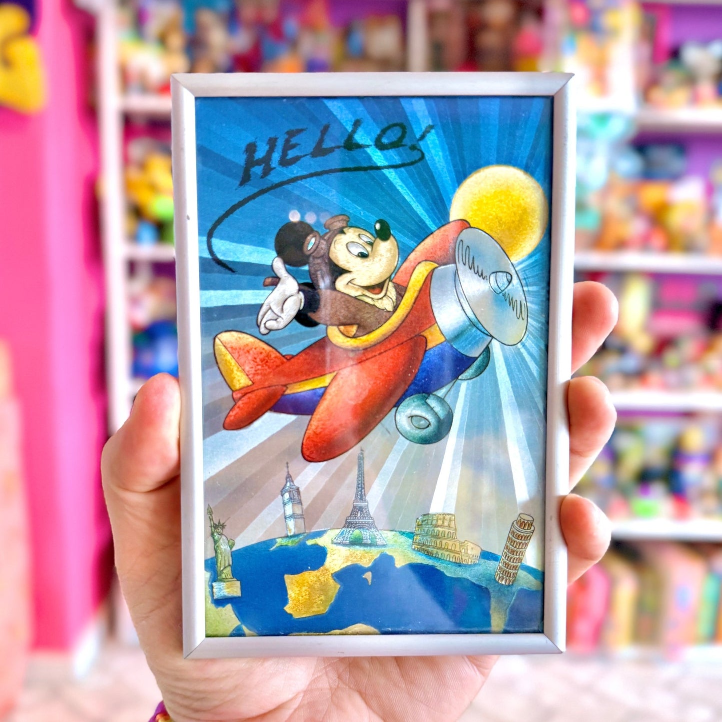 Mickey Mouse Flying Plane "Hello" Glossy Framed Photo (Disney, 90s) - PopCultGang