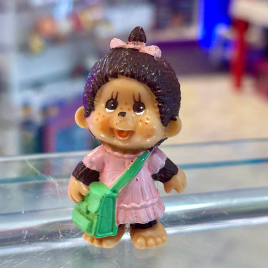 Monchhichi Pink Dress Green Bag PVC Figure (Bully, 1981) - PopCultGang